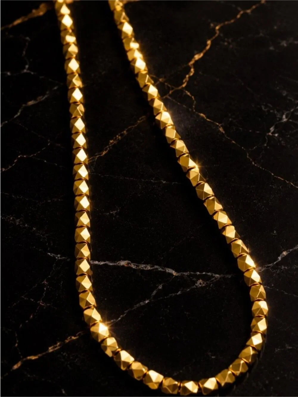 Gold Tone Faceted Beaded Necklace Quiet Luxury Style